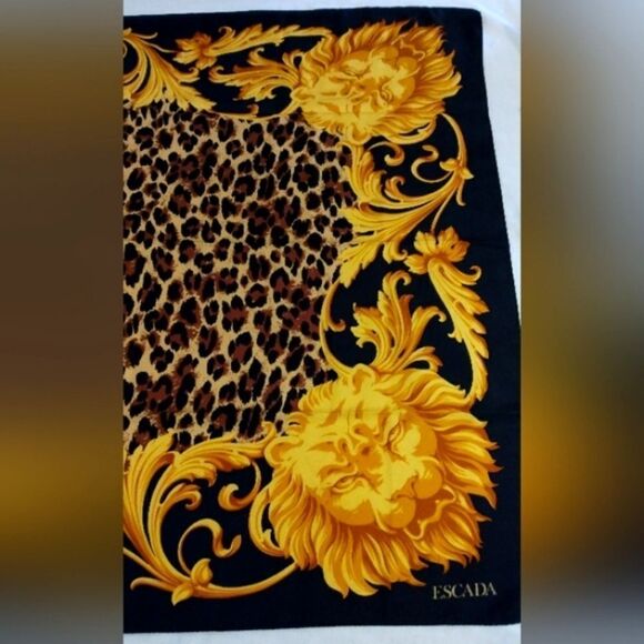 Escada Animal Print Cheetah Lion Vintage Silk Scarf Foulard - Picture 4 of 16